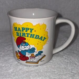 VINTAGE PAPA SMURF HAPPY BIRTHDAY MUG CUP 1982 COFFEE PEYO W. & CO BERRIE